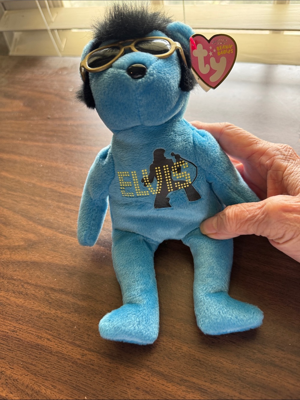 Ty Blue Elvis Beanie Baby Plush Dog with Sunglasses Tag